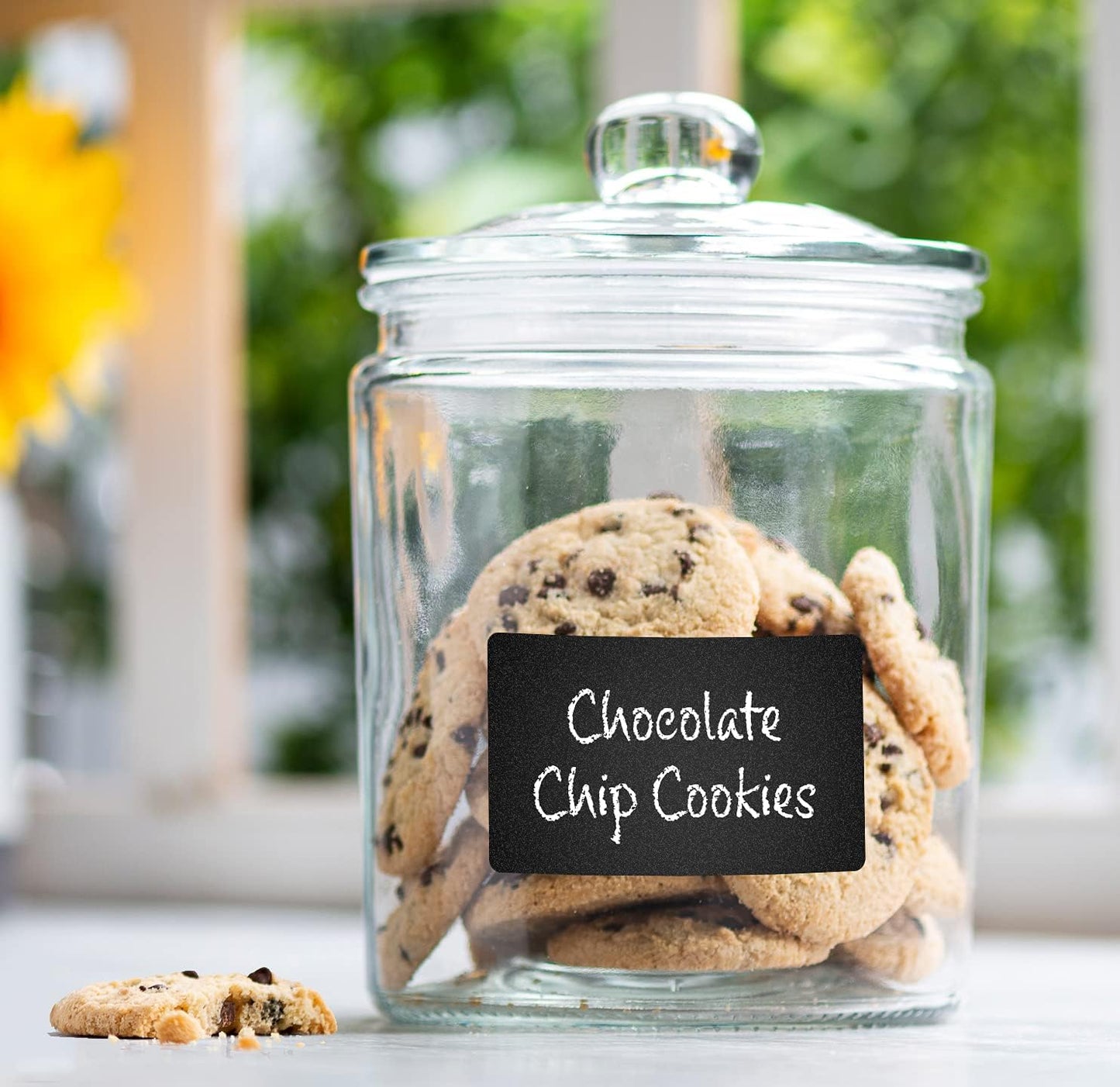 Glass Canister for Kitchen Counter + Labels & Marker - Glass Cookie Jar with Airtight Lids - Food Storage Containers with Lids Airtight for Pantry - Flour, Sugar, Coffee, Cookies, etc.
