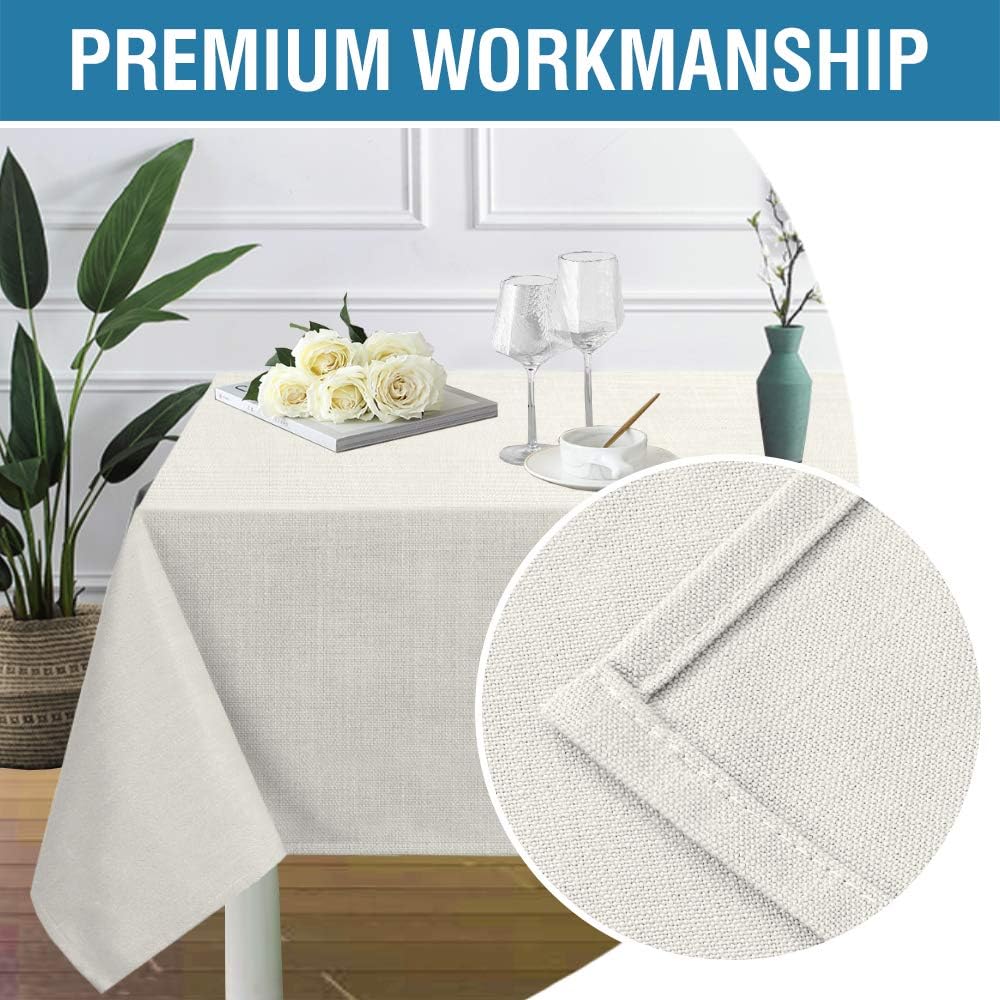 H.VERSAILTEX Linen Textured Table Cloths 60 x 104 Inch Premium Solid Tablecloth Spill-Proof Waterproof Table Cover for Dining Buffet Feature Extra Soft and Thick Fabric Wrinkle Free, Ivory