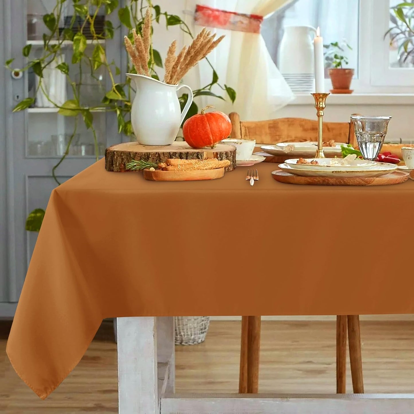 sancua Fall Tablecloth Rectangular for 6 Foot Tables - 60 x 102 Inch - Stain and Wrinkle Resistant Rectangle Table Cloth, Fabric Thanksgiving Table Cover for Dining Tables, Buffet Parties, Bronze
