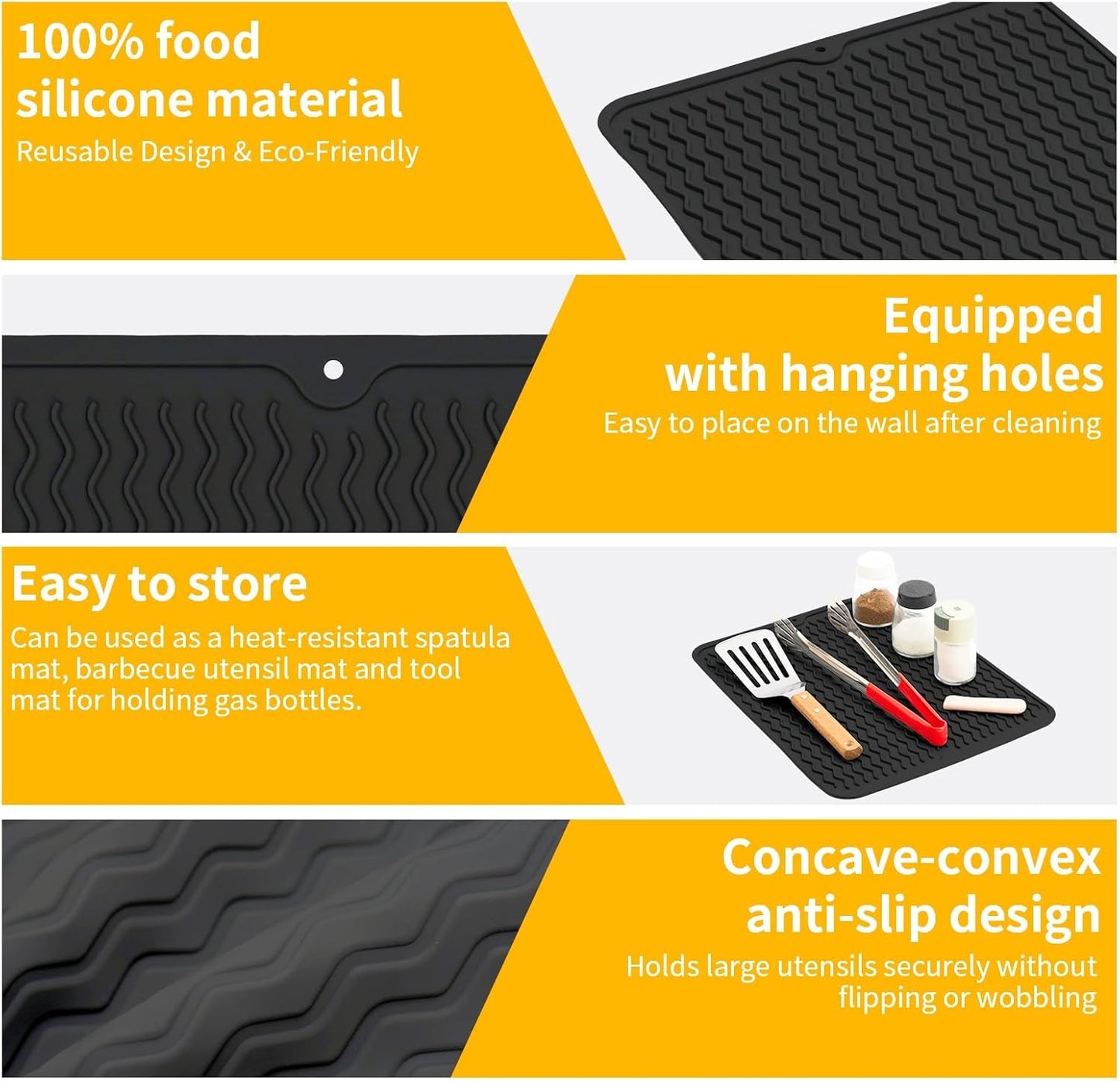 Blackstone Griddle Accessories Silicone Grill Side Shelf Tool Mat, Outdoor BBQ Spatula Mat, with Drip Pad Kitchen Countertop Heat Resistant Mat (Black)