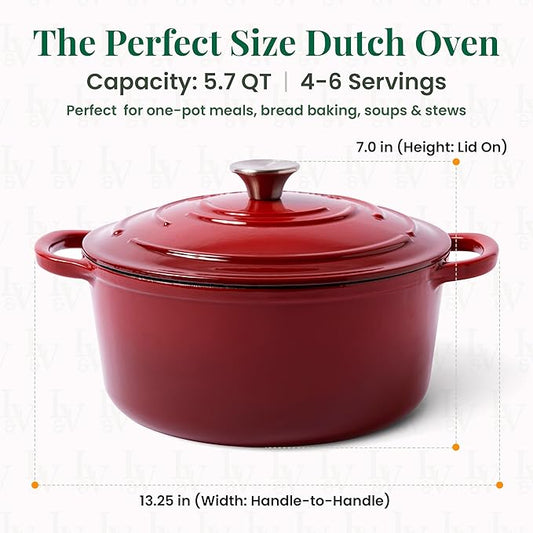 Larder & Vine Enameled Cast Iron Dutch Oven Pot with Lid | Bread Baking | Compatible on All Cooktops & Oven Safe to 500° F | Great for Sourdough Bread | Cabernet