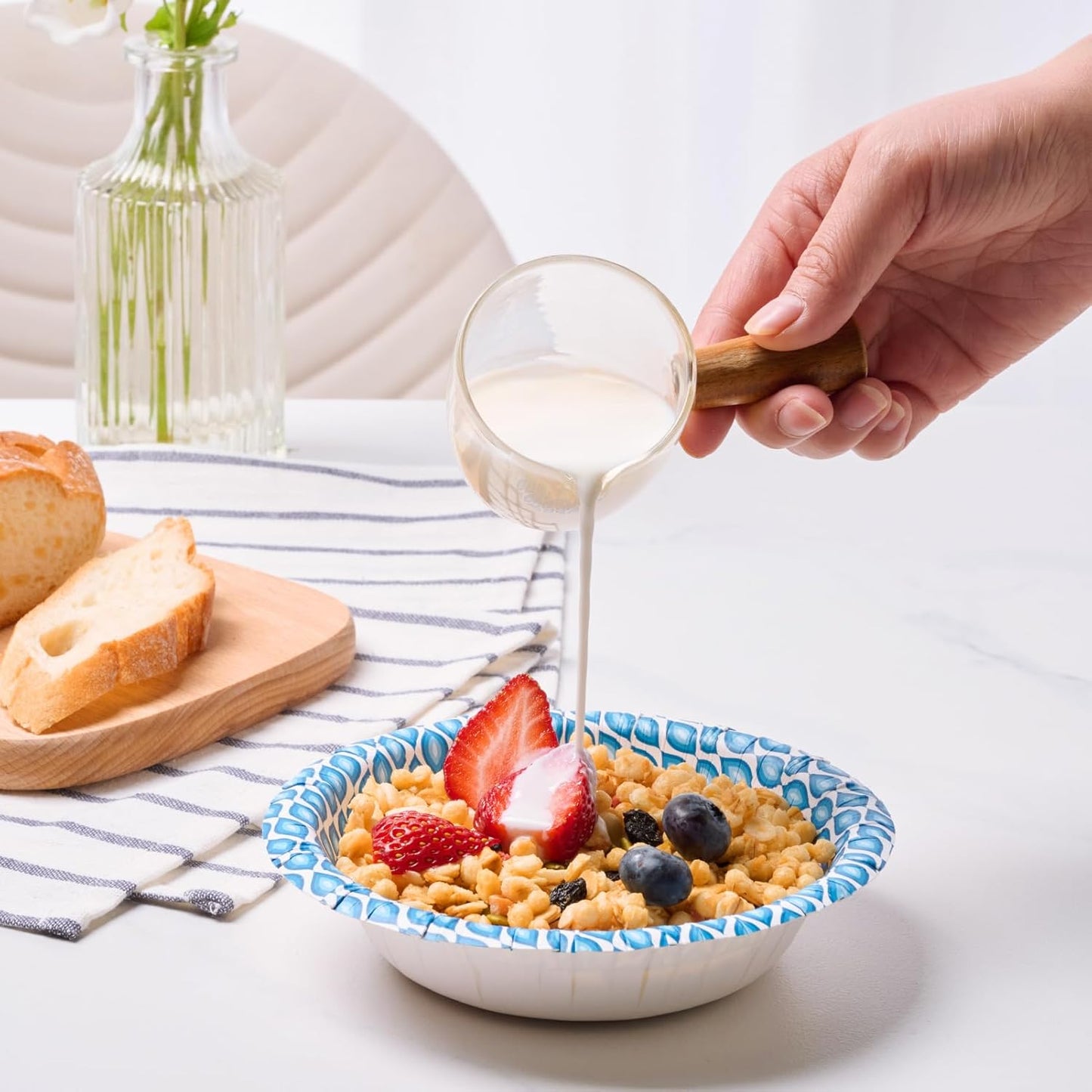 MUCHII 12 Oz Paper Bowls 200 Counts Disposable Bowls, Printed Soak Proof Small Bowls for Breakfast, Lunch, and Dinner Meals