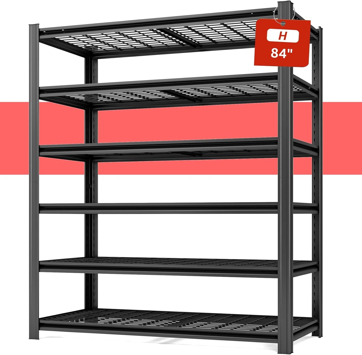 55.12" W 6-Shelf Father&I Industrial Adjustable Heavy-Dudy Tall Metal Steel Garage Storage Shelves Shelving Units/Wire Rack System (Commercial) for Basement/Sho, 84" H*55.12" W*24" D*, Black