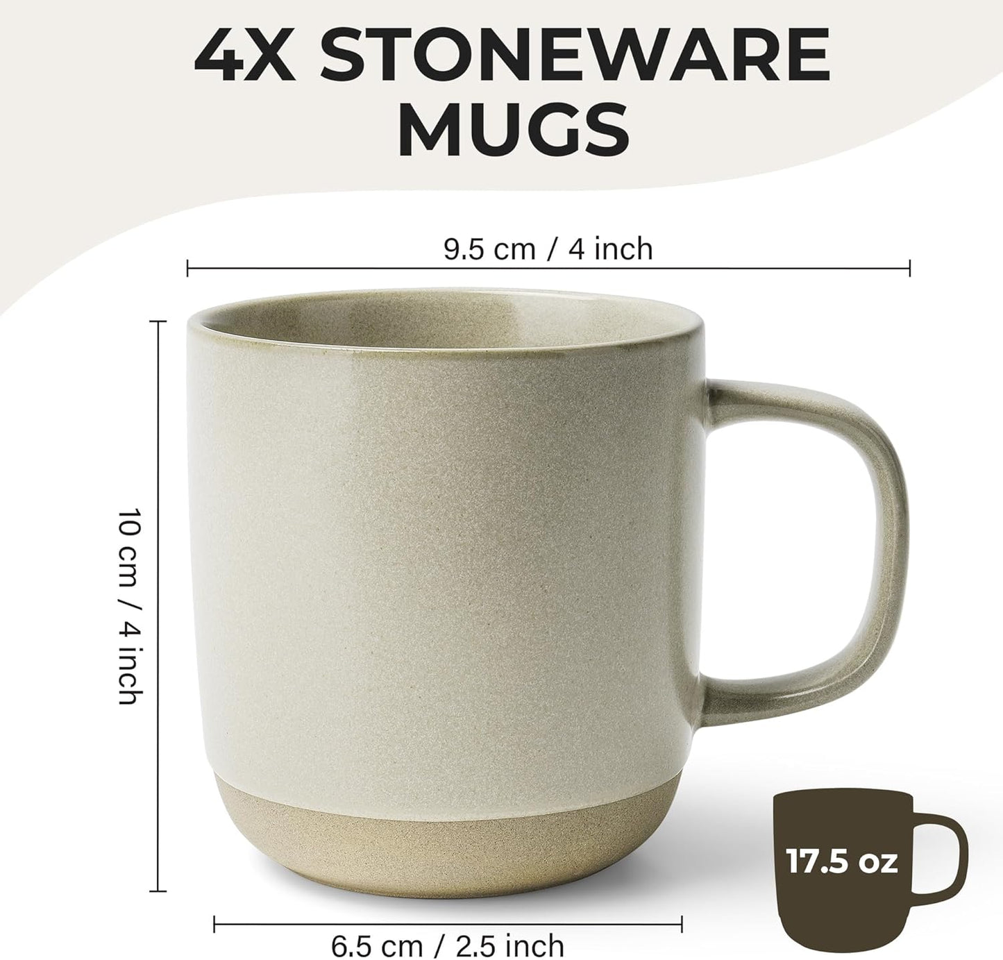 MIAMIO – Coffee Mugs Set of 4 / Ceramic Cups for Coffee (17.5 oz), Cappuccino, Latte Macchiato, Tea, Espresso/Dishwasher and Microwave Safe – Sierra Collection (Light, Mugs (4x))