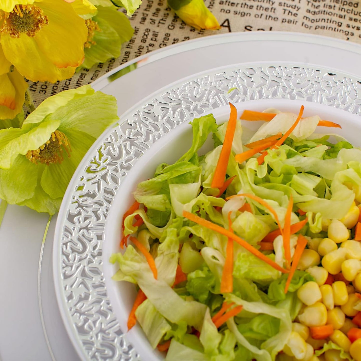 I00000 60 Plastic Soup Bowls 12 oz, Silver Disposable Dessert Salad Bowls,Silver Platsic Party Dishes for Party and Wedding