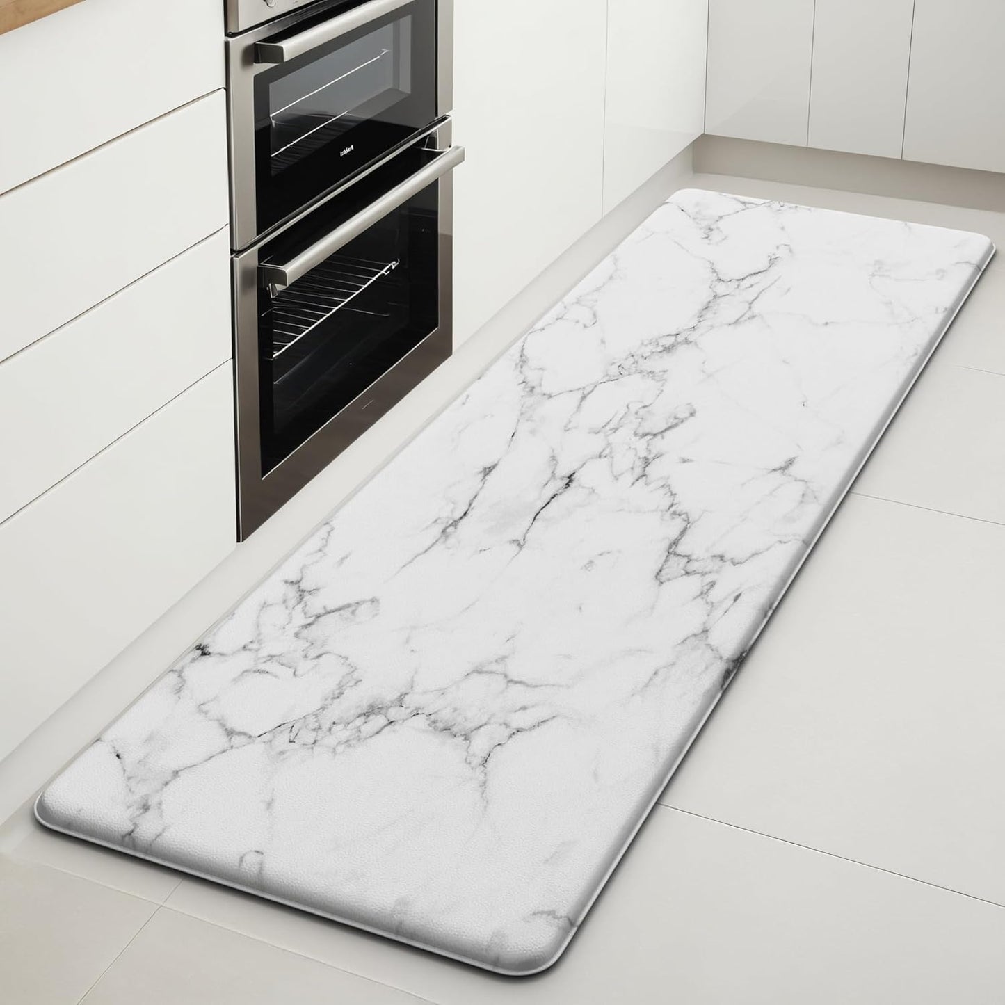 Marble White Kitchen Mats for Floor Anti Fatigue Mats for Kitchen Floor Kitchen Rugs Abstract Art Decorative Cushioned Non Slip Waterproof Mats for Office Bedroom Laundry, 17.3"x 59"