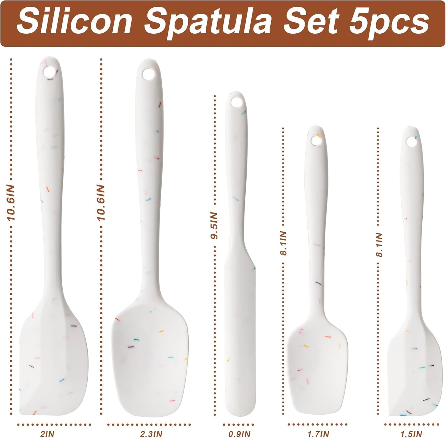 Silicone Spatula Set, 5 Piece Food Grade Rubber Spatulas for Baking, Cooking, and Mixing High Heat Resistant Non Stick Dishwasher Safe BPA-Free (Candy Color)