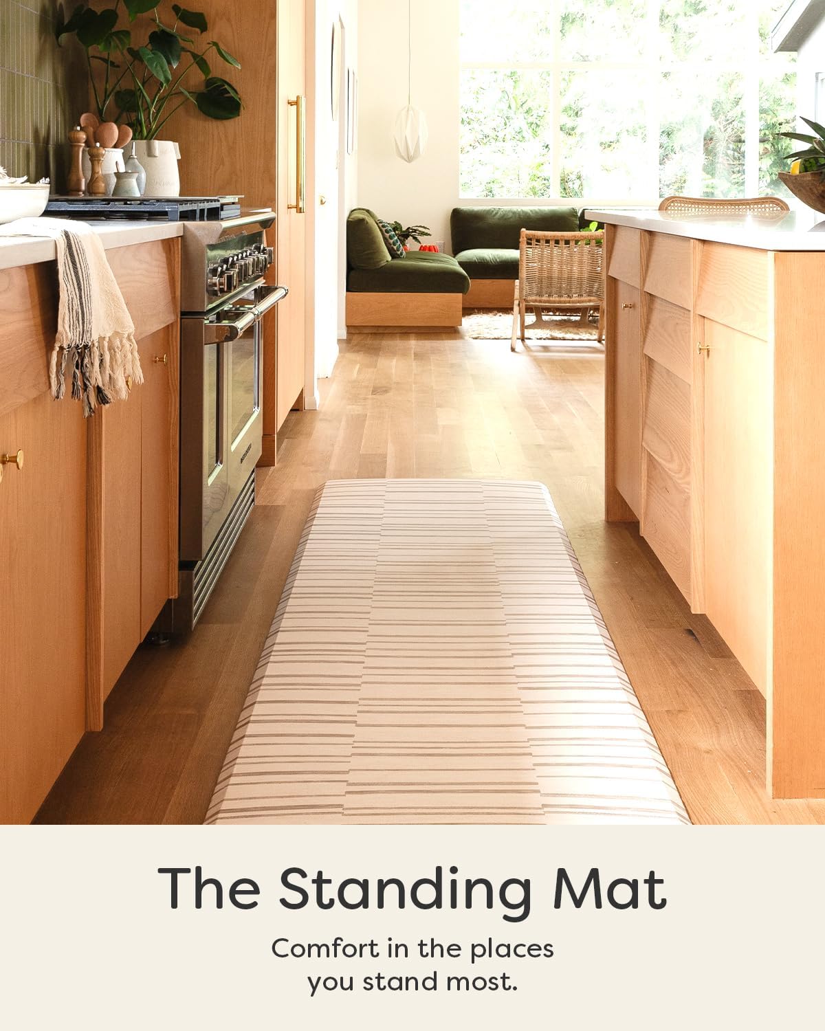 House of Noa Nama Standing Mat – Anti-Fatigue Cushioned Kitchen Mats for Floor | Ergonomic Bounce-Back Foam Kitchen Mats | Anti-Fatigue Mats for Kitchen & Standing | Nara Stripe Natural | 22" x 54"