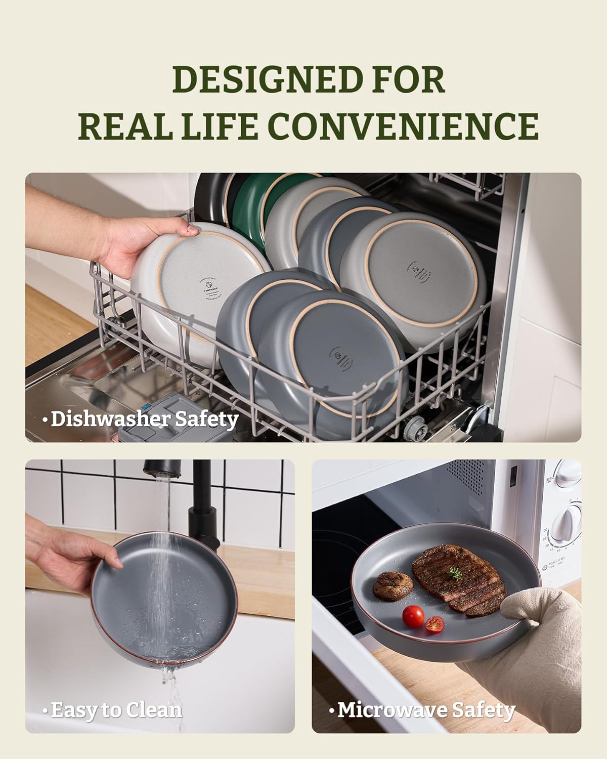 famiware Mercury Pasta Bowls Set of 4, 33 oz Large Salad Bowls, Ceramic Pasta Plates Bowls, Serving Bowls for Kitchen, Microwave & Dishwasher Safe, Charcoal