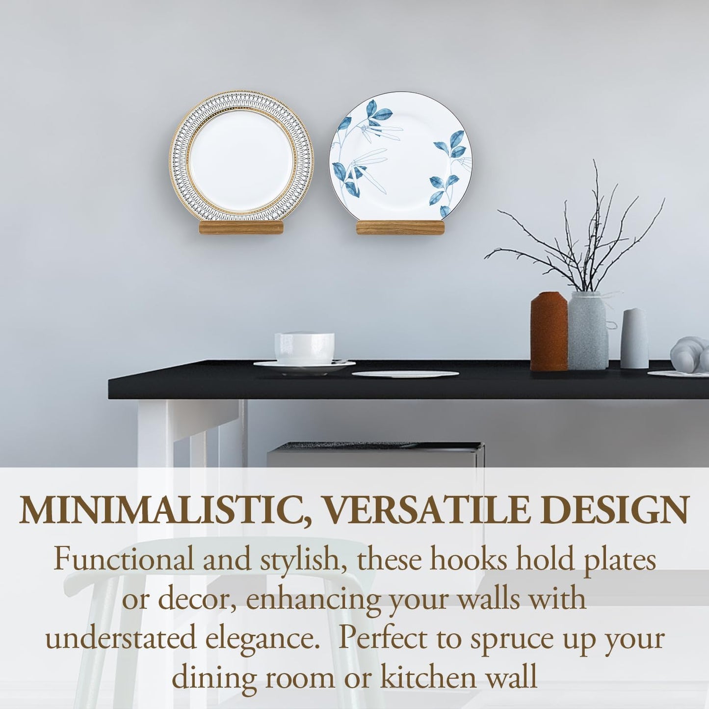 MyGift Natural Acacia Solid Wood Single Plate Hanger Display Rack, Mid Century Style Wall Mounted Decorative Platter Fine China Collectible Dish Holders, Holds 8 to 10 Inch Plates, Set of 2