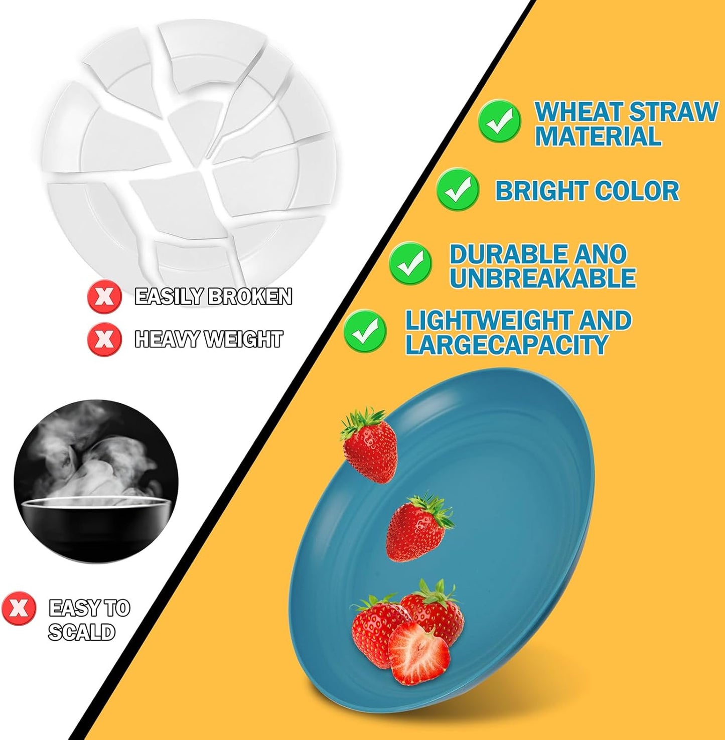 Rubtlamp 16pcs Wheat Straw Dinnerware Set, Unbreakable Plates And Bowls Sets of 4, Plastic Plates Set Reusable (Light Deep Four Colors) Daily