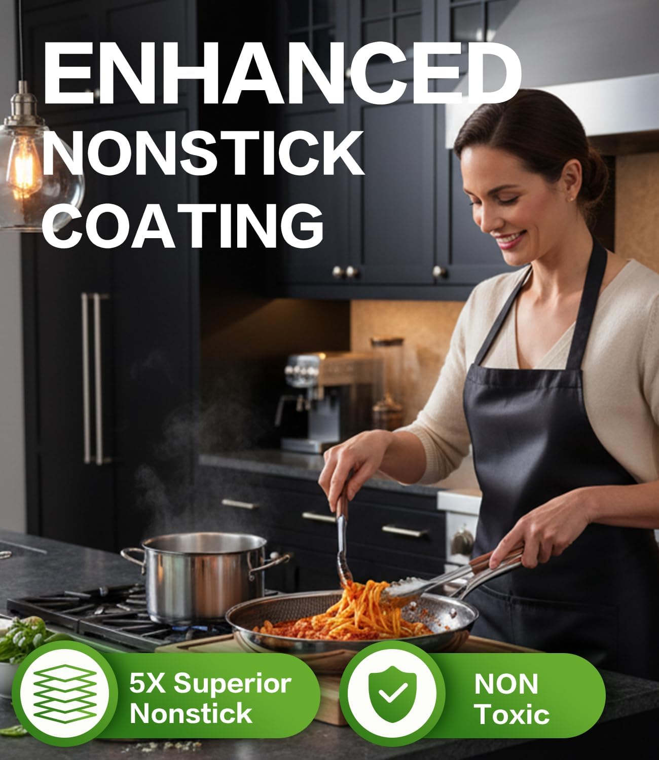 Non Stick Frying Pans with Lids, 8 Inch Fry Pan, Hybrid Large Frying Pan with Lid, Nonstick Skillet Stainless Steel, Dishwasher & Oven-Safe, Induction Compatible Cooking Pan