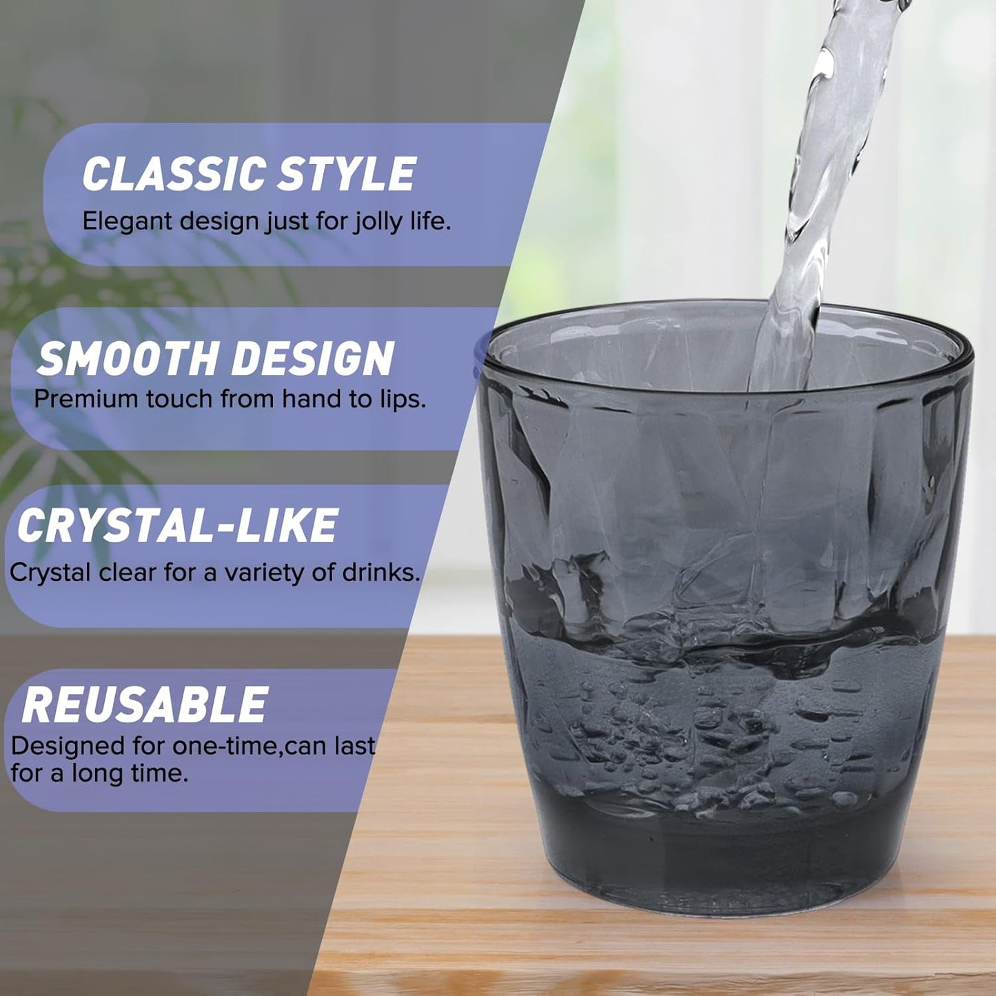 Glasses Drinking Set of 4, 12oz Vintage Drinking Glasses, Drinking Glasses for Cocktail, Beer, Wine, Whiskey, Water & Juice Drinkware (Gray-blue)