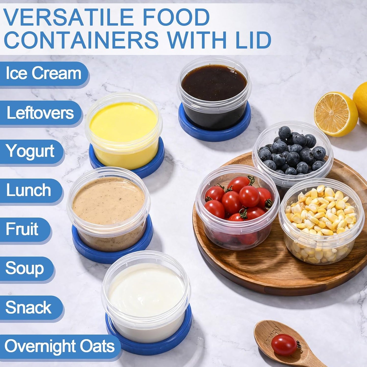 6 Pcs 8 oz Plastic Containers with Screw Lids, Reusable Clear Food Storage Containers with Pen and Brush for Snack Salad Fruit, Freezer Storage Containers, Microwave & Dishwasher Safe