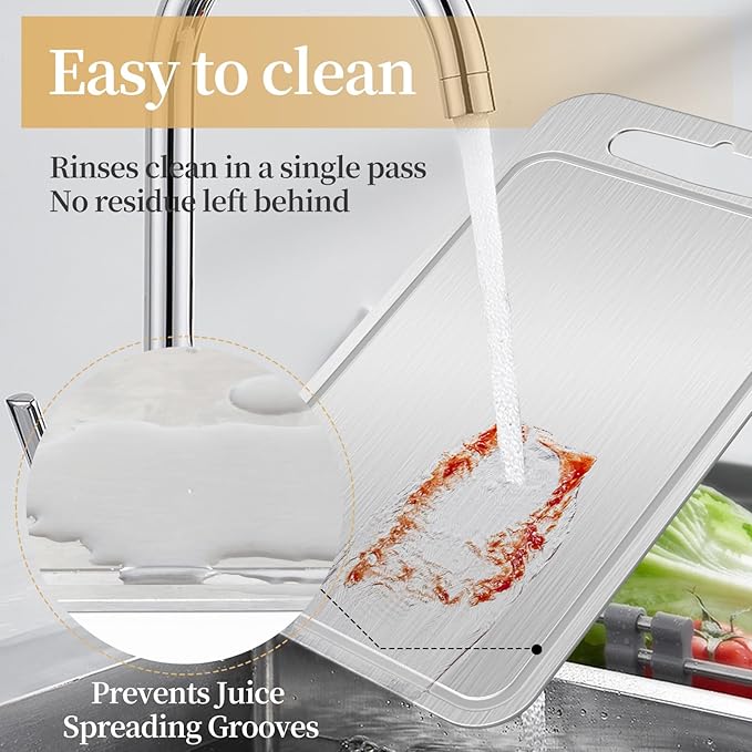 Titanium Cutting Board-Pure Titanium Cutting Boards For Kitchen，Double-Sided Metal Cutting Board with Juice Groove, Separates Meat and Vegetables, Dishwasher Safe (Pure White 14×10 Inch)