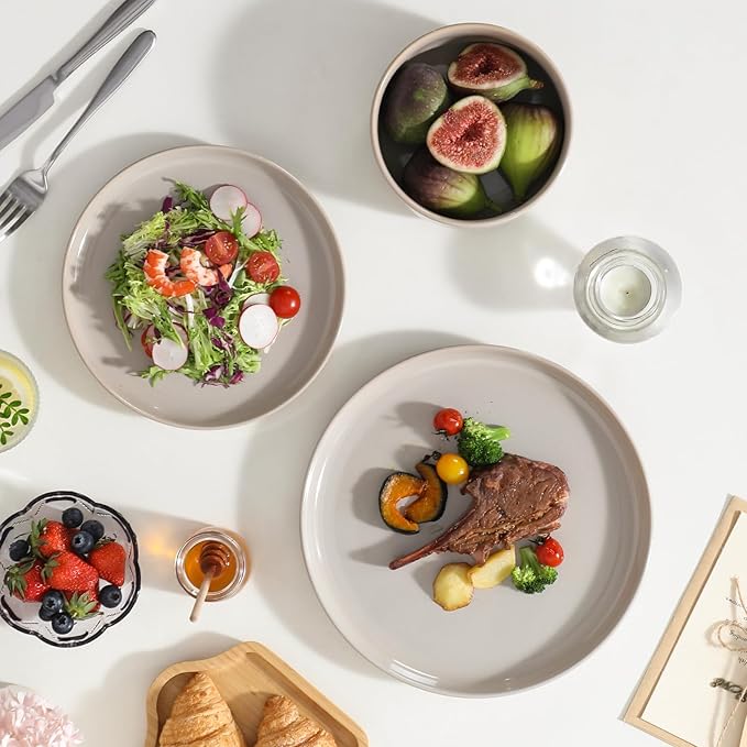 vancasso PLAYA Ceramic Plates and Bowls Sets,24 Pieces Grey Dinnerware Sets for Kitchen,Reactive Glaze Dishes Set for 8, Dishwasher and Microwave Safe