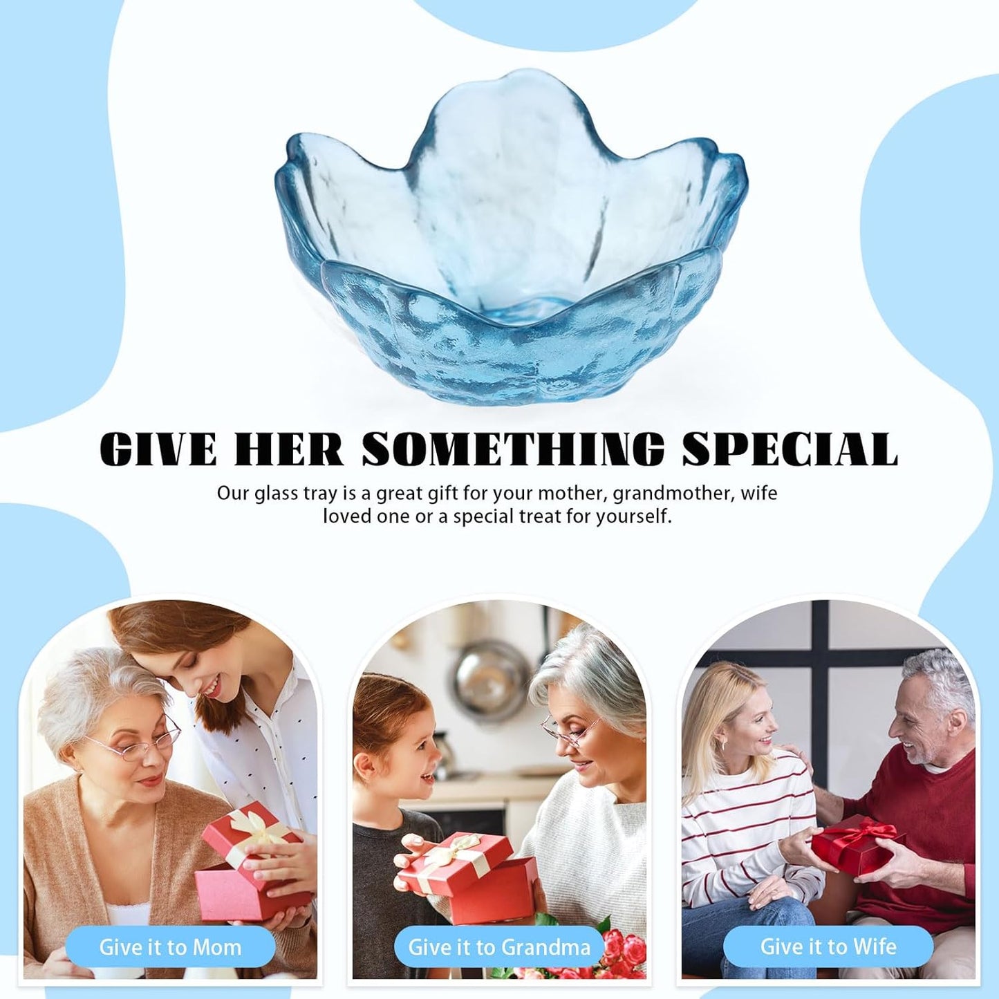 4 Pack Ring Dish Jewelry Tray, Small Glass Trinket Dish, Decorative Aesthetic Ring Holder Plate Bowl for Women Ring Earring Bracelet for Vanity Nightstand (Crystal Blue)