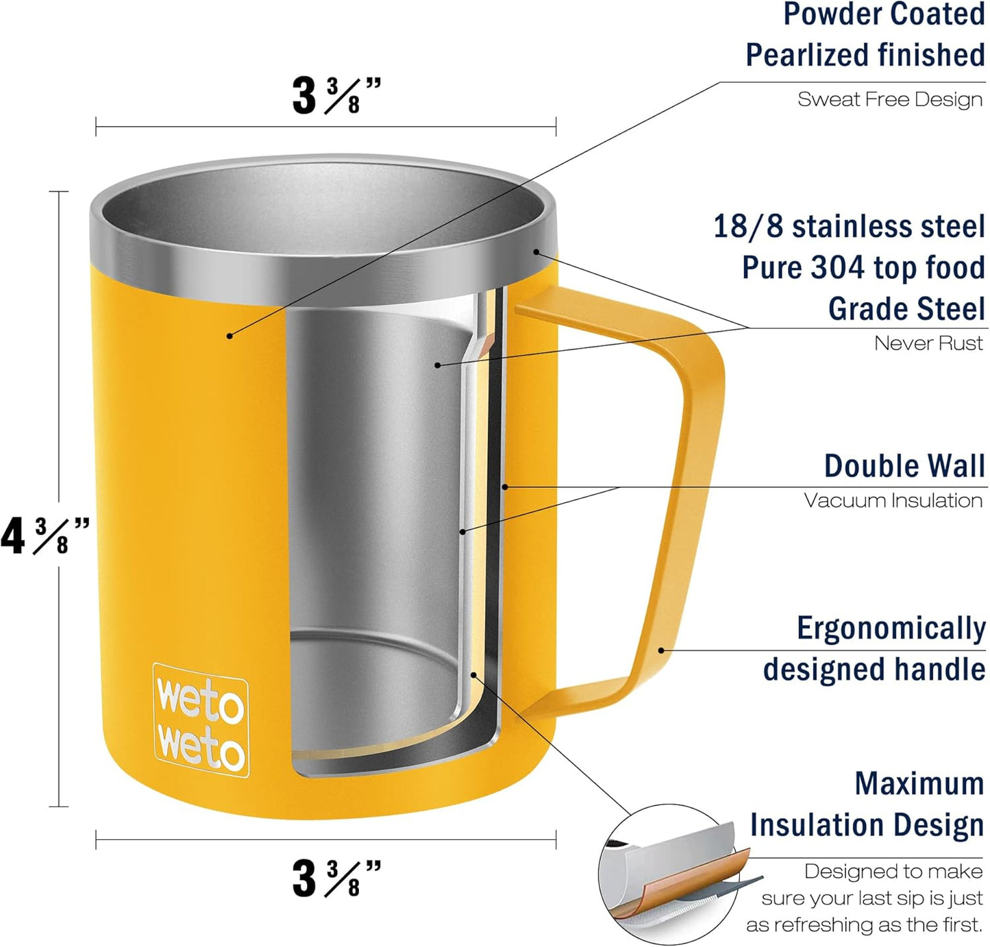 WETOWETO 14 oz Coffee Mug, Vacuum Insulated Camping Mug with Lid, Double Wall Stainless Steel Travel Tumbler Cup, Coffee Mugs Outdoor, Powder Coated Alpine Yellow
