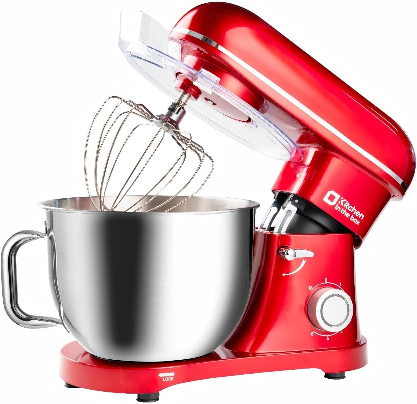 Kitchen in the box Stand Mixer - 8.5 Quart Giant Capacity Mixing Bowl, 900 Watt Powerful Heavy Bread Dough Standing Mixers Tilt-head with Dough Hook, Whisk, Flat Beater and Splash Guard (Red)