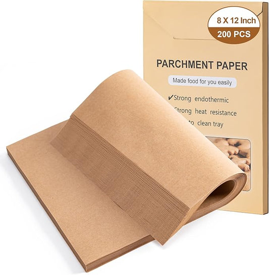 200Pcs Parchment Paper sheets,8 x12 Inches Non-Stick Precut Baking Parchment,Unbleached,Parchment Paper For Baking,Fryer, Cooking,Oven,Perfect for Bread, Cakes, Barbecue