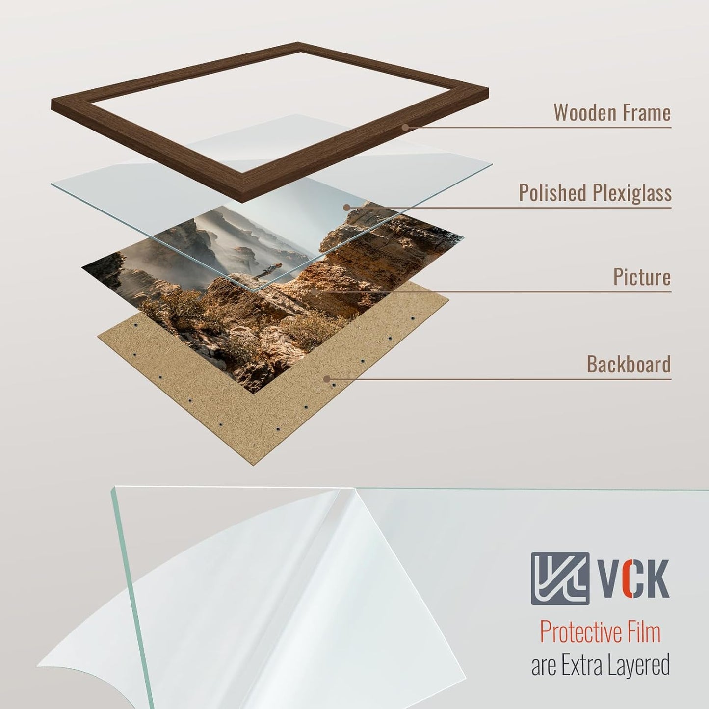 VCK 16x20 Picture Frames for Wall 5 Pack, Brown Wood Poster Frame, Exclusive Wood Grain, Wall Hanging