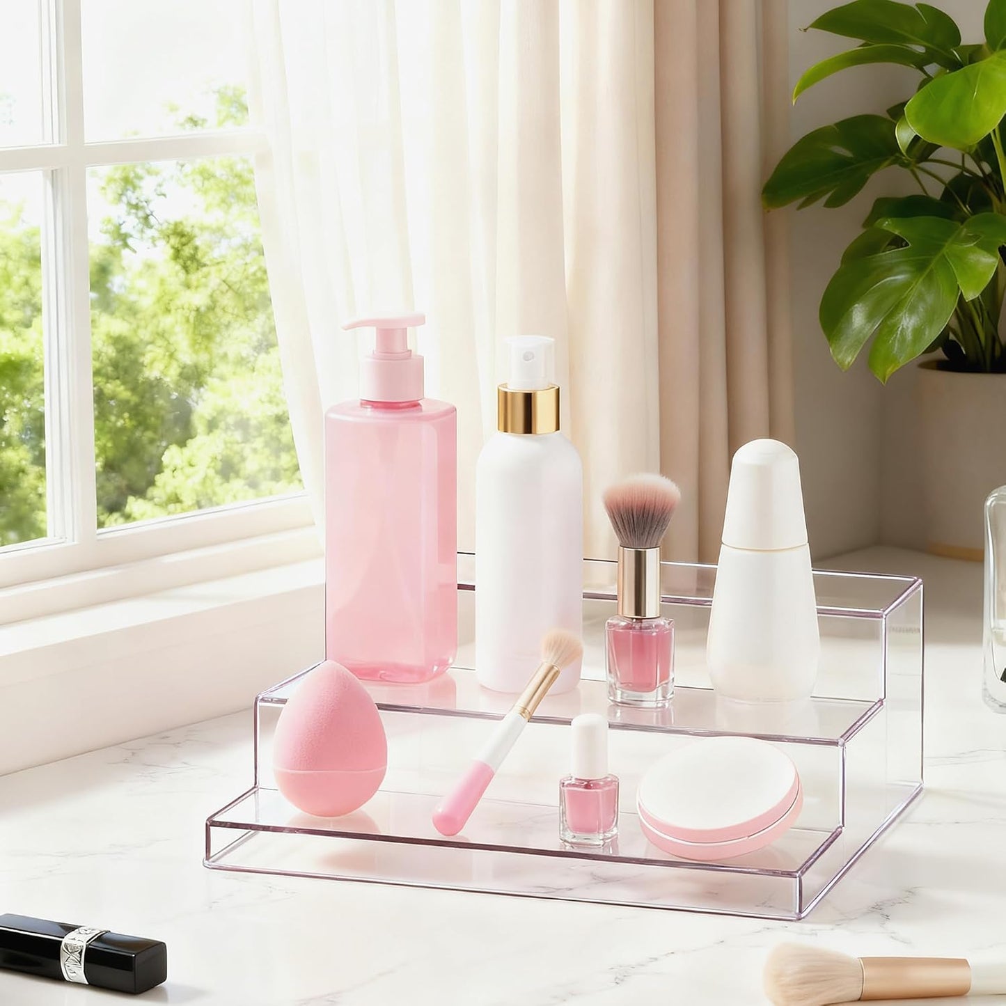 vacane Clear Spice Rack, 3 Tiered Shelf Spice Organizer for Cabinet, Spice Shelf and Perfume Organizers Make Up Organization Great for Pantry, Bathroom, Kitchen, Bedroom, Office 2 pack