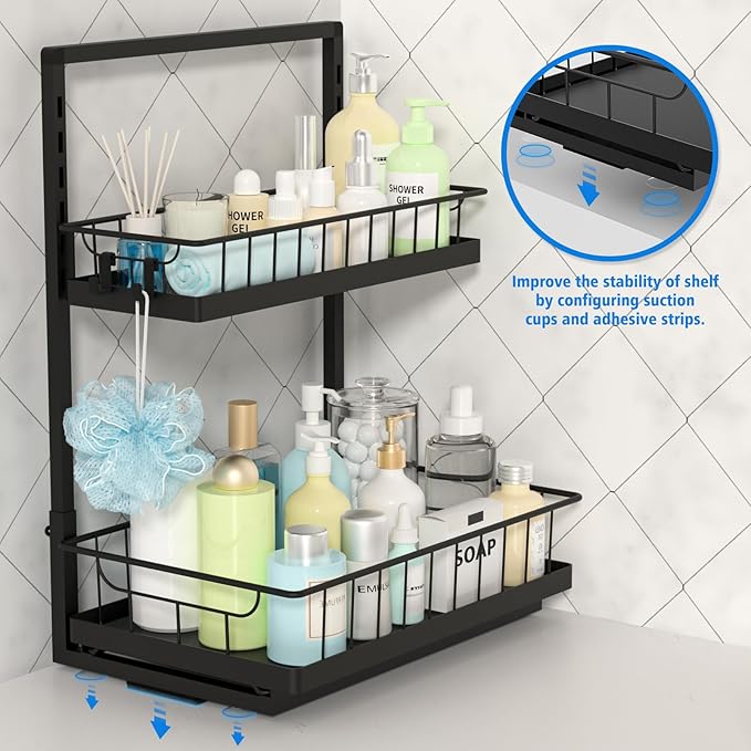WOWBOX Under Sink Organizer 1 Pack, 2-Tier Cabinet Organizer for Kitchen, Bathroom, Slide Out Drawer Under Sink Organizers and Storage, Metal Organizing Rack for Pantry, Cabinet, Closet