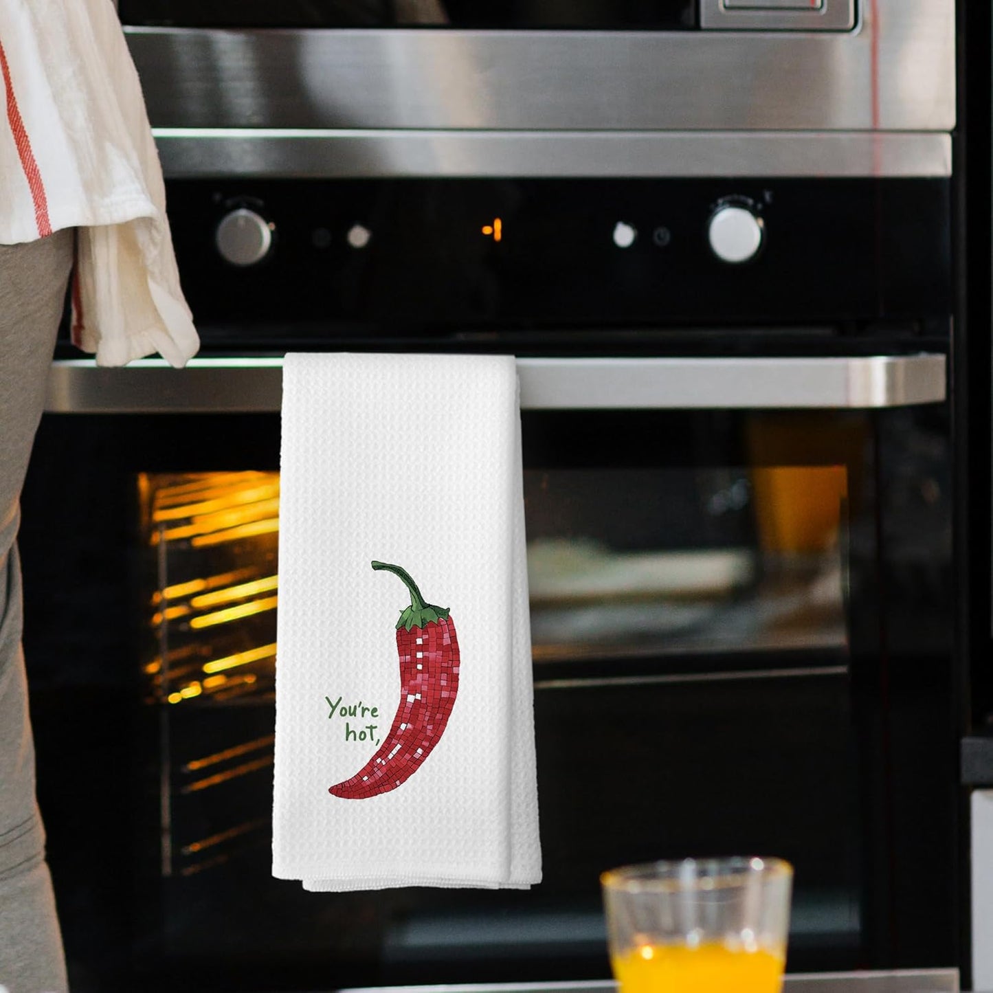 Disco Ball Chilli You're Hot Kitchen Towels, Trendy Retro Food Chilli Pepper Hand Towel, Food Lover Gift Kitchen Gift Chili Decorative Tea Towel Dish Towels 16x24 Inch