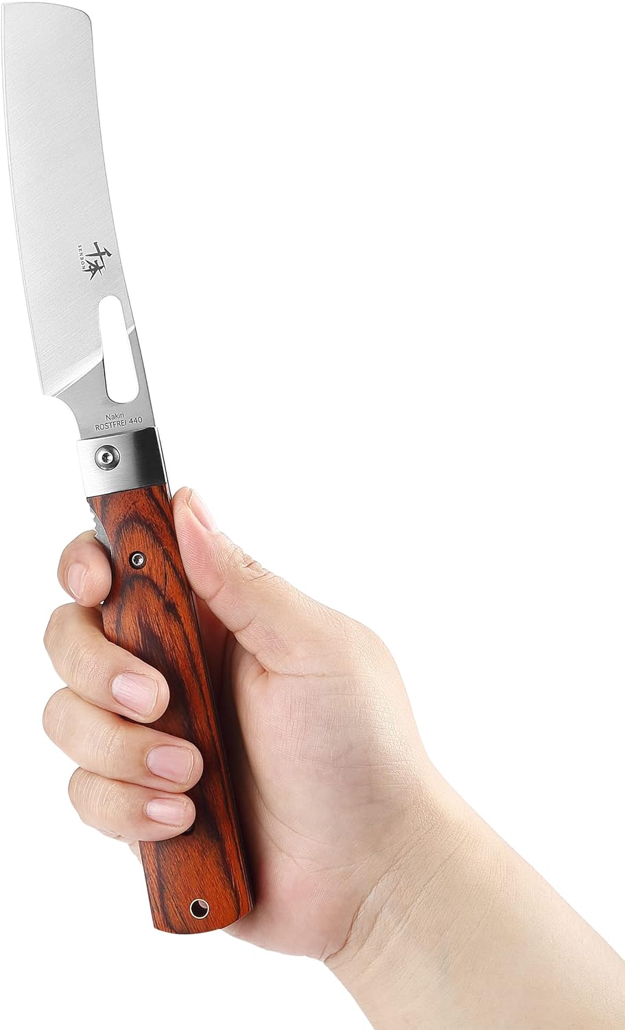SENBON 440A Stainless Steel Super Sharp Japanese Pocket Folding Chef Knife Peeling Utility Knife Color Wooden Handle Camping Travel Outdoor Portable Kitchen Knife