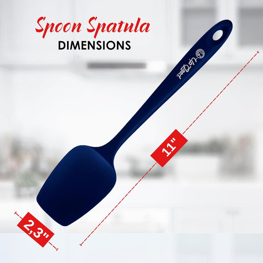 Silicone Spoon Spatula - 600ºF Heat-Resistant Non-Stick Rubber Spoonula | Use as Silicone Kitchen Scraper Utensil - Baking and Cooking Strong Stainless Steel Core | UpGood Kitchen Utensils, (Blue)