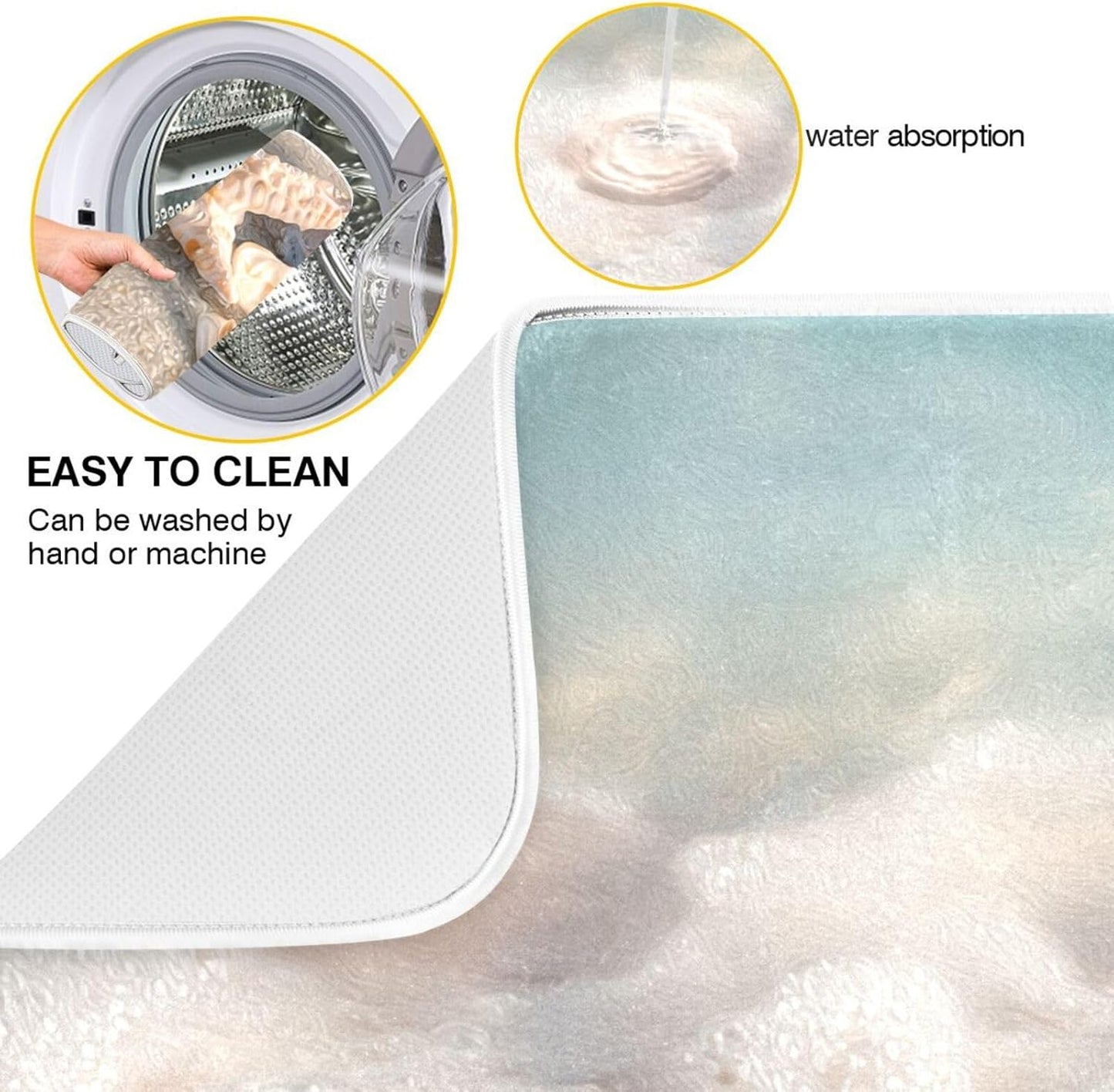 Beach Sand Seashells Starfish Dish Drying Mat for Kitchen Counter Super Absorbent Dishes Pad Reversible Microfiber Protector Dish Draining Mats 16x18 inch