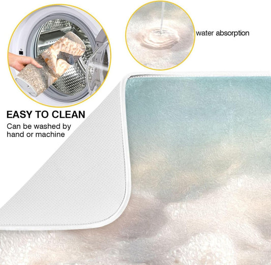 Beach Sand Seashells Starfish Dish Drying Mat for Kitchen Counter Super Absorbent Dishes Pad Reversible Microfiber Protector Dish Draining Mats 16x18 inch