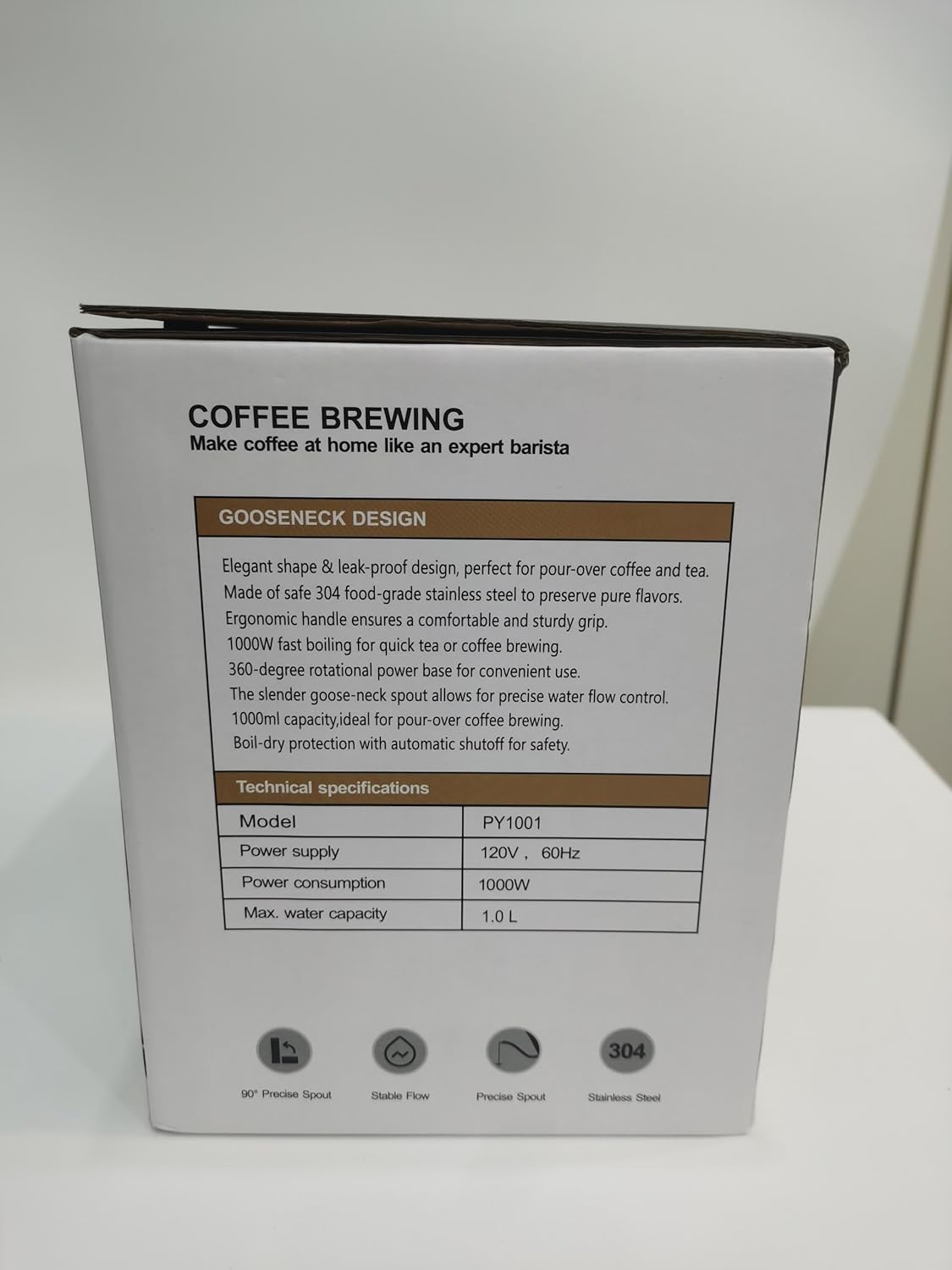 1L Electric Gooseneck Kettle, Tea Kettle for Boiling Water, Gooseneck Electric Kettle for Coffee & Tea, Fast Boiling for Pour Over, Auto Shut-Off, Boil-Dry Protection, 360° Rotational Base - Silver