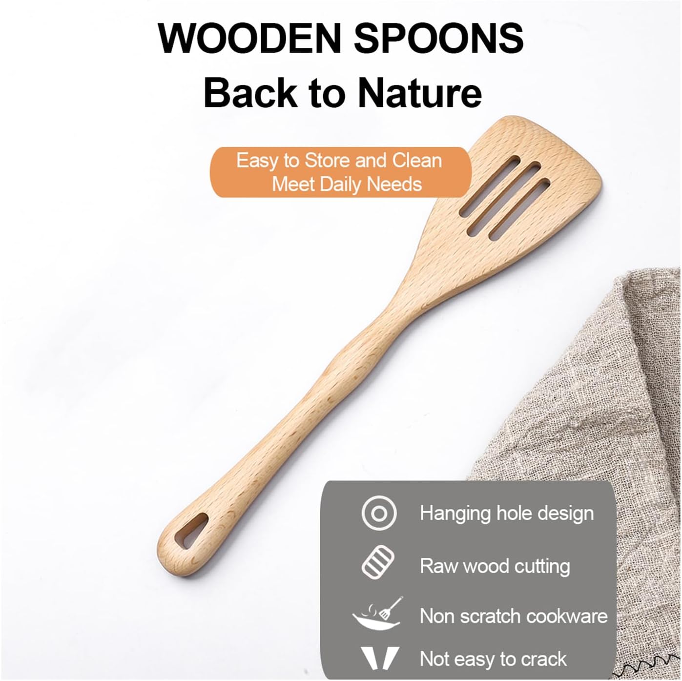 Wooden Spoon for Cooking 11.8 Inch Kitchen Slotted Spatula for Stirring Mixing Serving