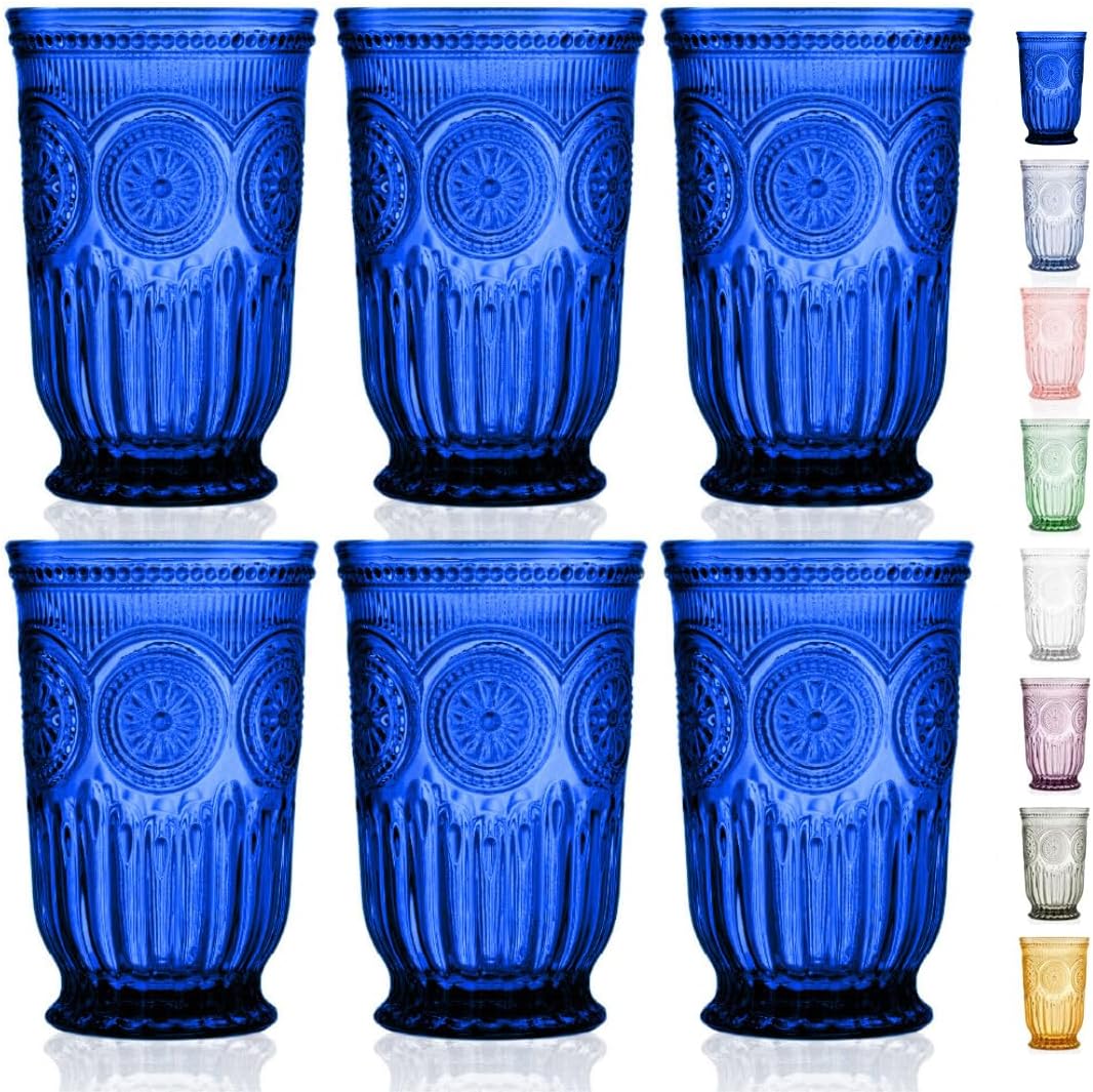 Yungala Cobalt Blue Highball Glasses set of 6 tall drinking glasses for tablesetting with cobalt blue glassware dishwasher friendly made without lead