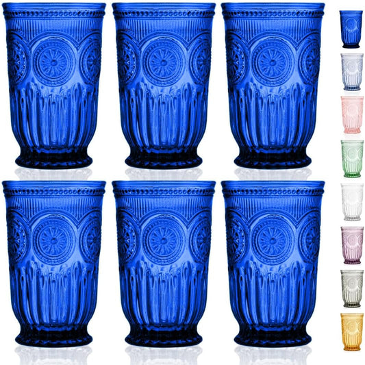 Yungala Cobalt Blue Highball Glasses set of 6 tall drinking glasses for tablesetting with cobalt blue glassware dishwasher friendly made without lead