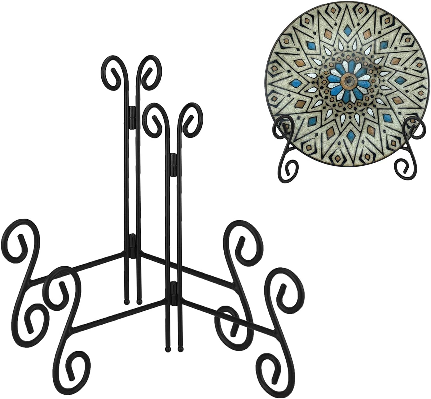 Plate Stand, 8 Inch Plate Holder Display Stand 2 Pack, Black Metal Picture Stand Picture Frame Easel for Home Office Exhibition Reception