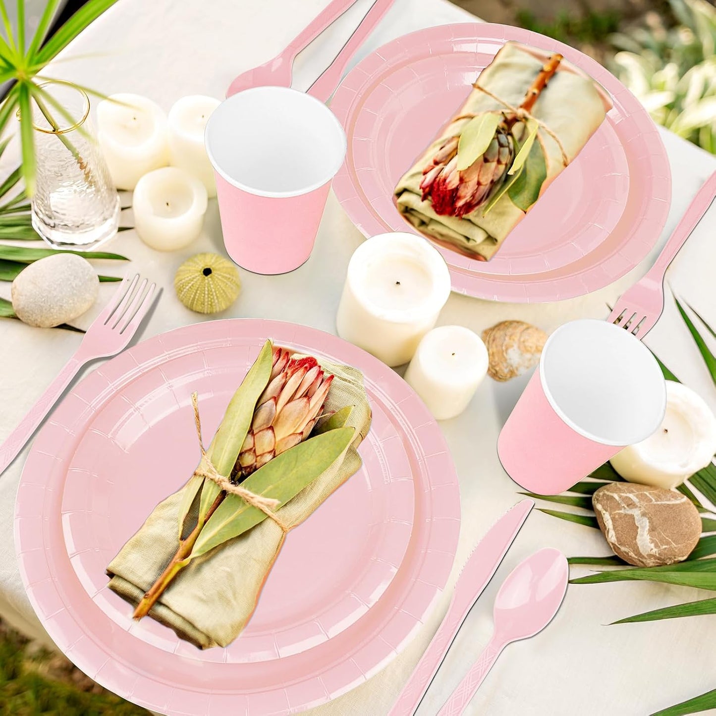 TWOWYHI 228PCS Pink Party Supplies Set Include Paper Plates Cups Pink Napkins Plastic Spoons Forks Knives for 30 Guests Disposable Party Dinnerware For Birthday Wedding Family Picnic