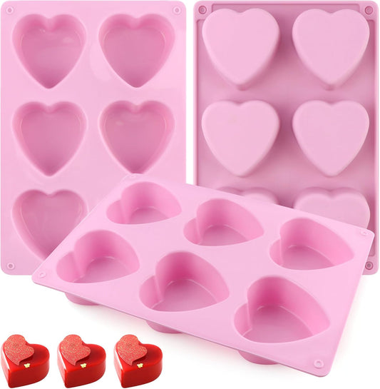 3-Pack 6-Cup Silicone Muffin Pans, Nonstick Cupcake Baking Molds, BPA/PFA-Free, Dishwasher & Oven Safe Heart-shaped Pink