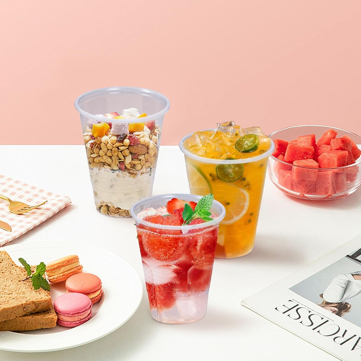 12 oz Clear Plastic Cups 300 Pack, Disposable Cups,Party Drinking Cup, Cups for Party, Graduation, Travel, Holiday, Events