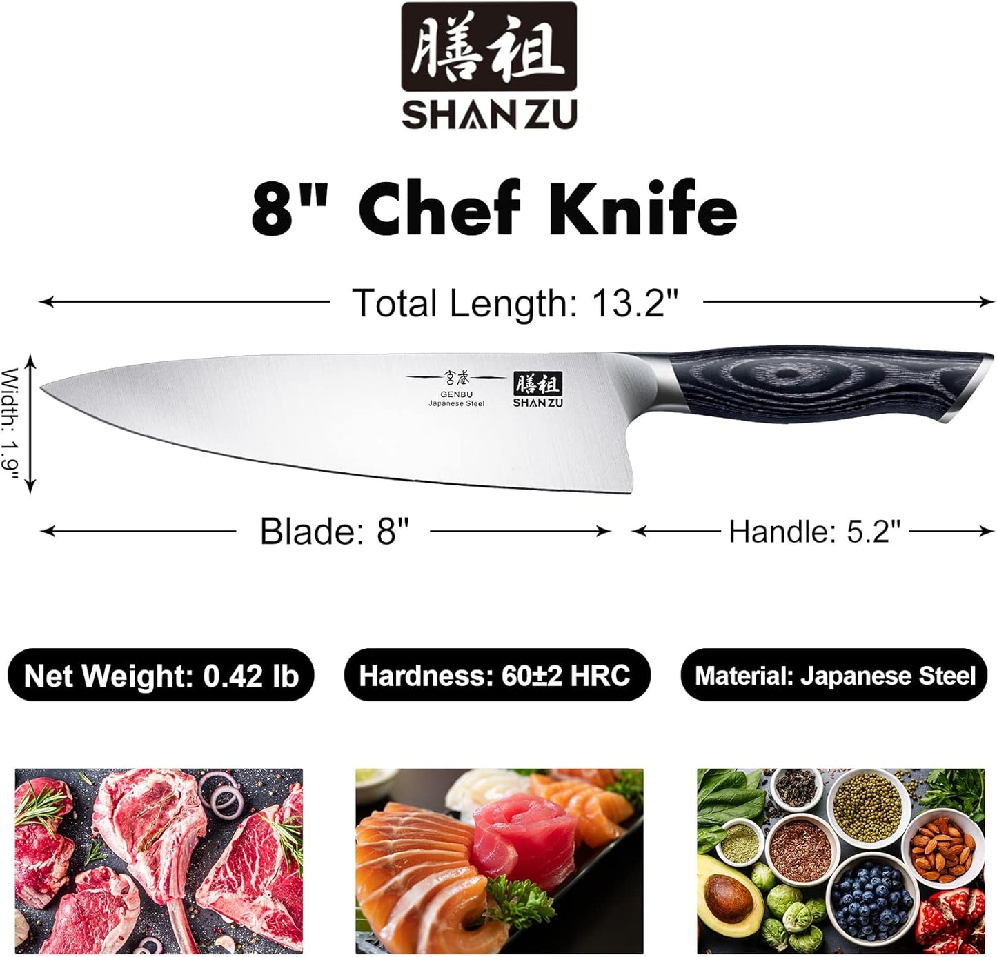 SHAN ZU Customize Chef Knife, 8 incn Japanese Super Steel Sharp Chef's Knives with K133 Ergonomic Handle Practical Father's Day Gift for Your Loved Ones