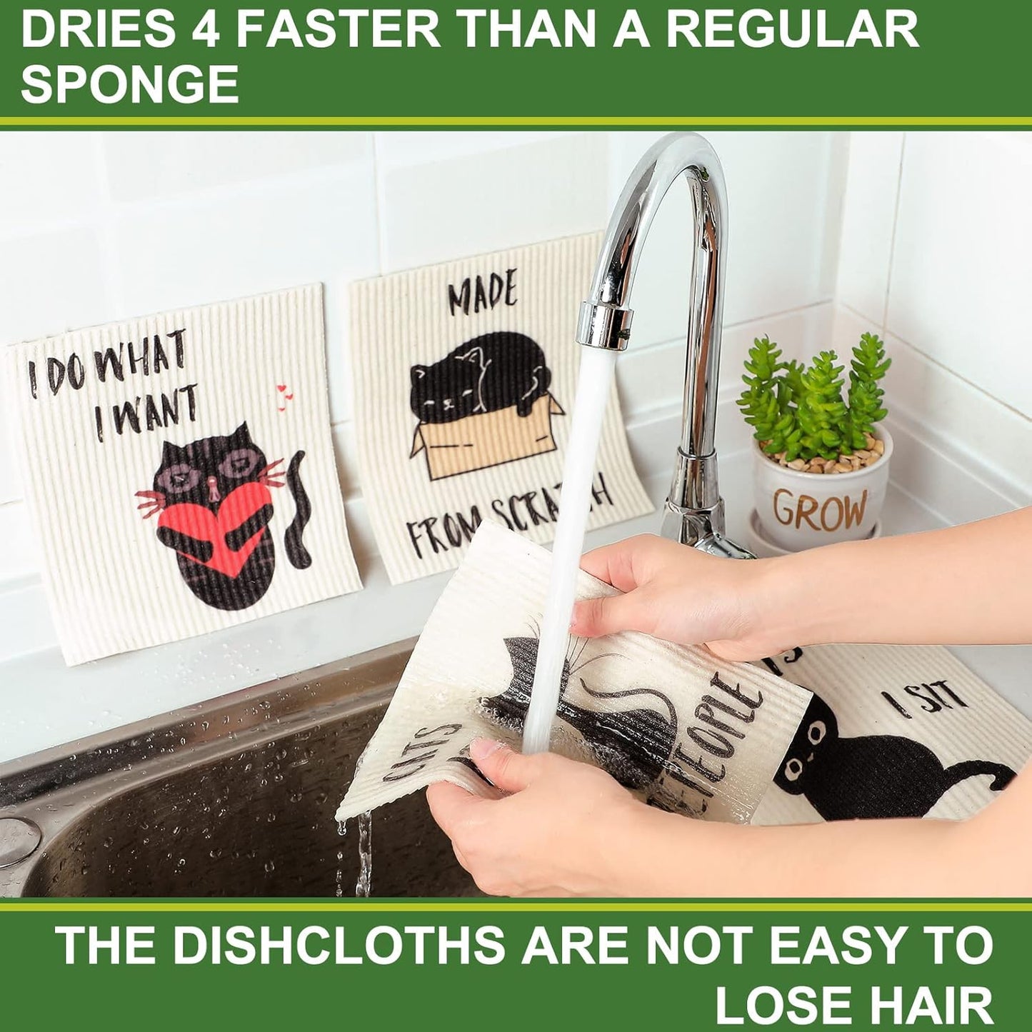 Funtery 8 Pcs Cat Swedish Kitchen Dishcloths Reusable Swedish Absorbent Sponge Cloths Washable Kitchen Dish Towel Quick Drying Decorative for Animal Lover Gifts for Women Hand Towel