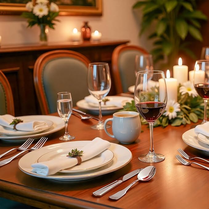 HIKAA Premium Silverware Set, Stainless Steel Flatware Set with Wide-Based Handles for Comfort & Durability, Forks & Spoons Cutlery Silverware Set (30PCS)