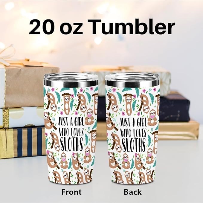Cute Sloth Print Tumbler, Sloth Gifts 20 oz Stainless Steel Coffee Mug，Travel Cup，Insulated Cup with Lid for Car, Perfect Gifts for Women Sloths Lover Bestie Sister Christmas Birthday