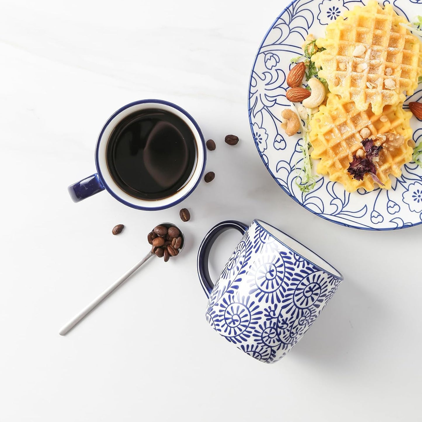 Selamica 10 OZ Coffee Mugs Set of 4, Small Coffee Cups Ceramic with Handle, Coffee Mug for Cappuccino Latte Cocoa Milk Tea, Dishwasher Microwave Safe,Vintage Blue