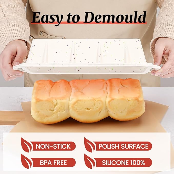 CAKETIME Silicone Bread Loaf Pan, Metal Reinforced Frame Nonstick 10x4.8x2.3 inch Silicone Loaf Pans for Baking Homemade Loaf, Bread, Meatloaf BPA Free 2 Pack