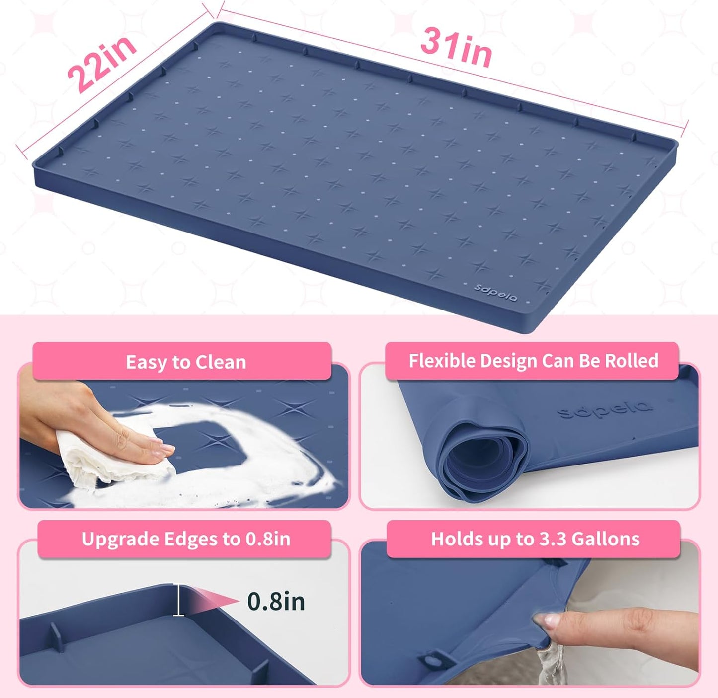 Sdpeia Under Sink Mat for [31" x 22"] Cabinet, Upgraded Silicone Waterproof Mat Kitchen Cabinet Liner Cabinet Protector Kitchen Organizers and Storage