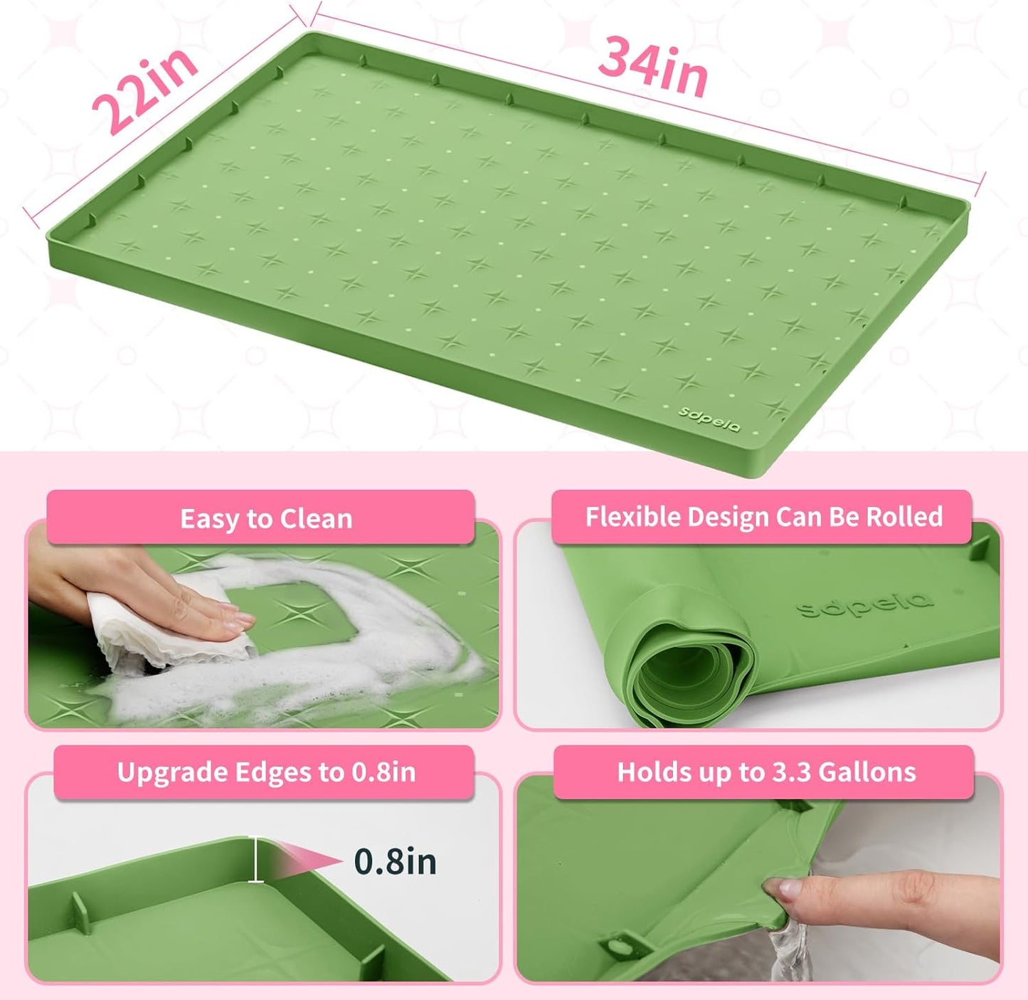 Sdpeia Under Sink Mat 34"×22" – Waterproof Silicone Cabinet Liner & Sink Protector for Kitchen & Bathroom, Multi-Purpose Organizers Tray for Pets, Laundry, Cat Litter Mat