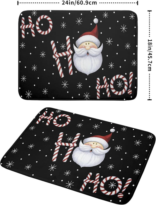 Christmas Santa Laugh Dish Drying Mat Winter Snowflakes Black Dish Drainer Mats Xmas Candy Cane Stick Sweet Dish Dry Pad for Kitchen Countertop Coffee Bar 18x24 inch Large