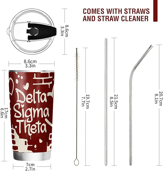 Delta Sigma Theta Sorority Paraphernalia - Official Vendor - 20 oz Stainless Steel Insulated Sublimation Tumbler - Heart